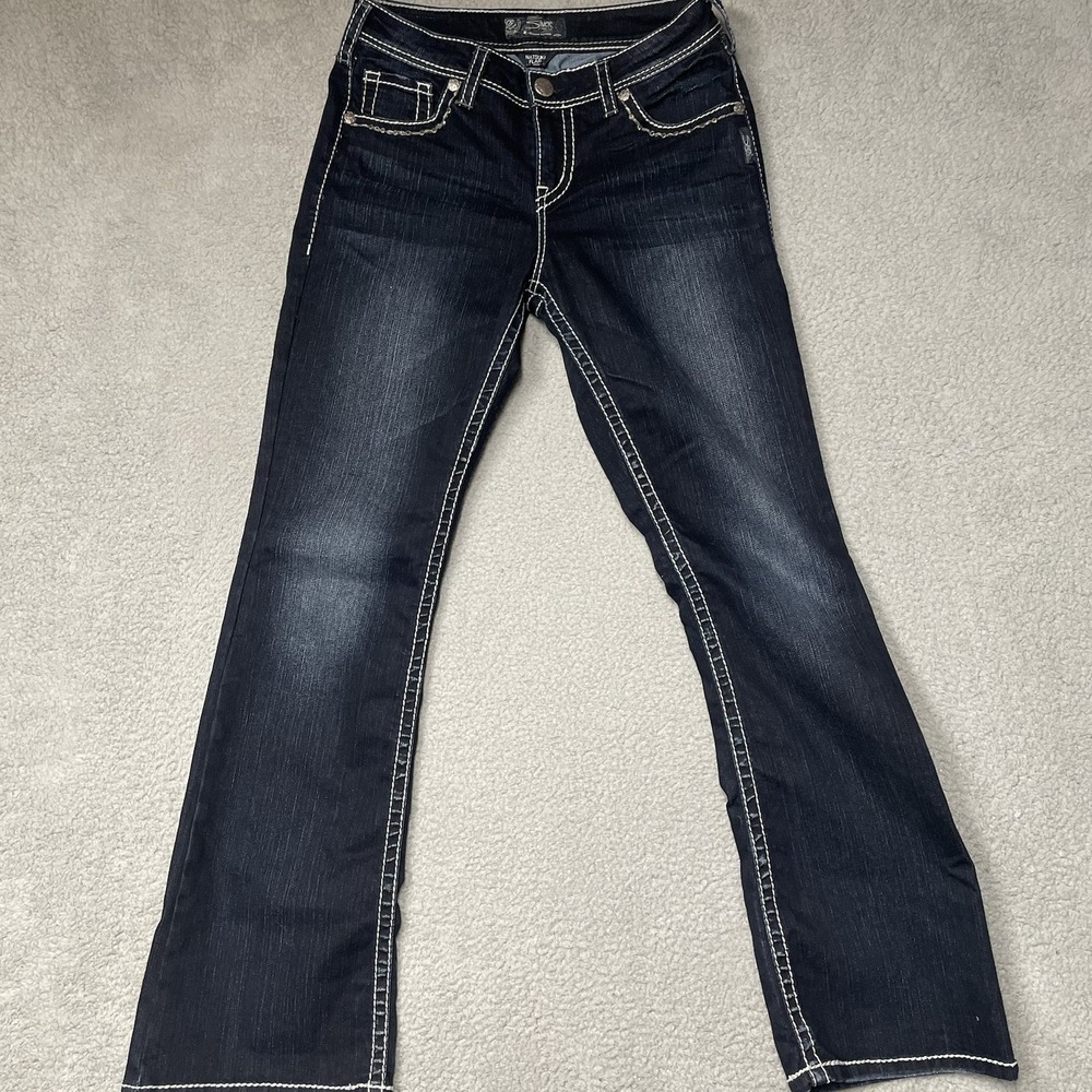Silver Jeans Natsuki Flap Dark Blue Low Rise Bootcut Jeans 29x31
